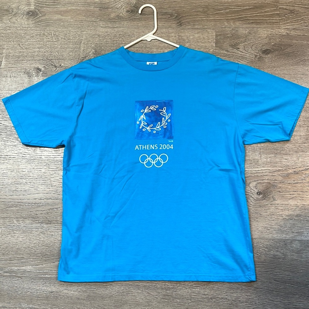 Athens 2004 Olympics Shirt XL Official High Q Cotton Turquoise Teal Crown Rings